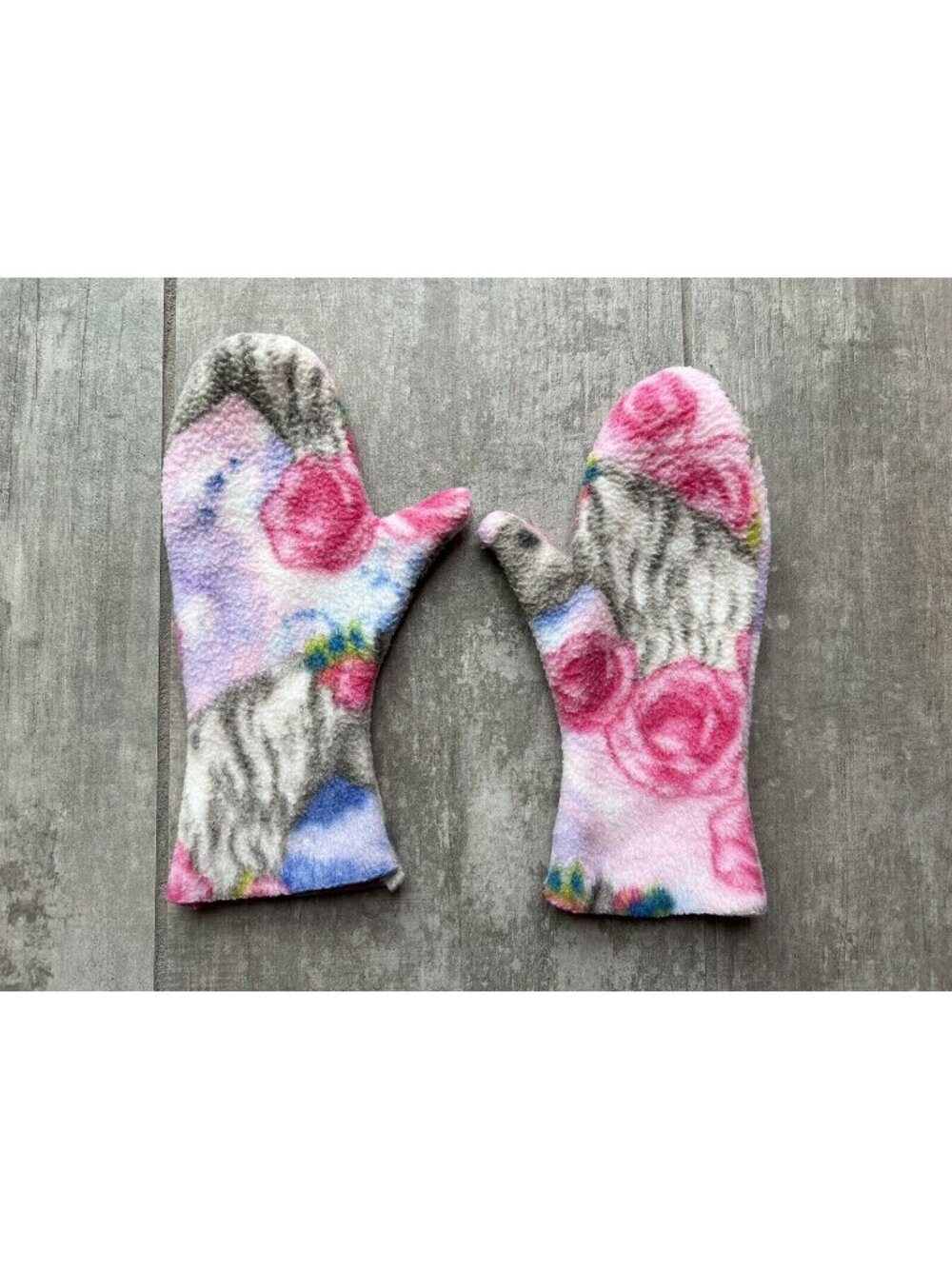 Handmade Upcycled Fleece Felt Mittens Cute Cozy Washable Girly Flower Girls 6-9